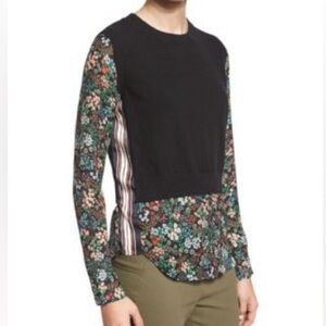 Veronica Beard Women’s Silk Cashmere Sweater Top Black Floral Mellow Mixed Media